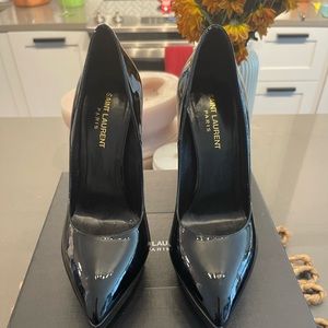 Saint Laurent “Janis” Pointed-Toe Platform Pumps